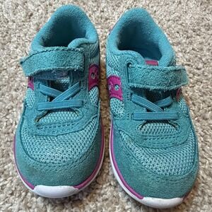 Saucony Ride Shoes Toddler Sz 5W Teal Pink Hook & Loop Sneakers EUC